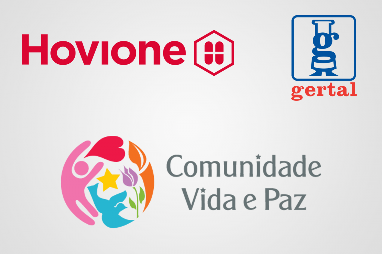 Hovione em parceria com Gertal apoia comunidade vida e paz - logotipos das 3 entidades